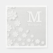 Weiße, blumengeprägte Namensinitialen personalisie Serviette (Vorderseite)