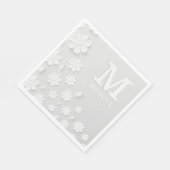 Weiße, blumengeprägte Namensinitialen personalisie Serviette (Ecke)