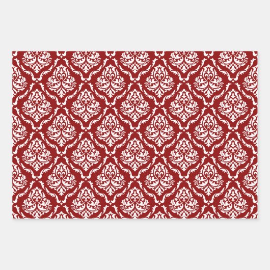 Weiße, blumengeschmückte Damaskus auf schwarz, rot Geschenkpapier Set (Vorderseite 2)