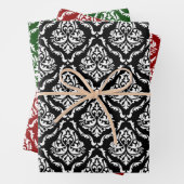 Weiße, blumengeschmückte Damaskus auf schwarz, rot Geschenkpapier Set (Beispiel)