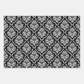 Weiße, blumengeschmückte Damaskus auf schwarz, rot Geschenkpapier Set (Vorderseite)