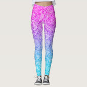 Weiße, blumengeschmückte Paisley in Rosa bis Blau. Leggings (Vorderseite)