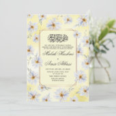 Weiße blumengeschmückte und gelbe islamische Hochz Einladung (Stehend Vorderseite)