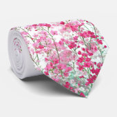 Weiße Blumengestaltung mit rosa Wildblumenmuster Krawatte (Gerollt)