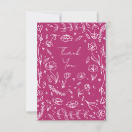 Weiße Blumengrenze mit Magenta Hintergrund Dankeskarte
