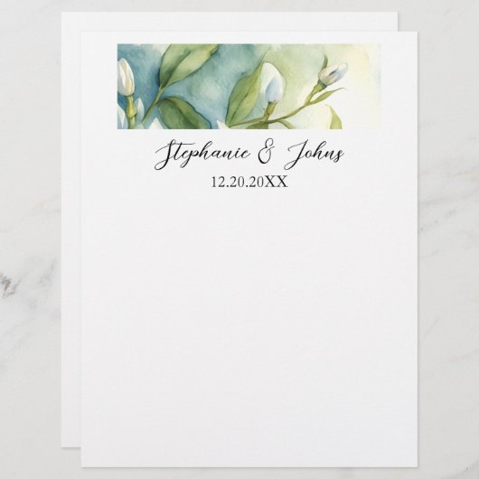 Weiße Blumengrün Blätter Elegante Rustikale Hochze (Vorne/Hinten)