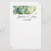 Weiße Blumengrün Blätter Elegante Rustikale Hochze Briefpapier (Vorne/Hinten)