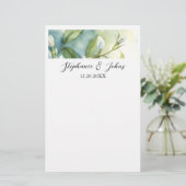 Weiße Blumengrün Blätter Elegante Rustikale Hochze Briefpapier (Stehend Vorderseite)