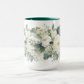 Weiße Blumengrün Botanische Wasserfarbe Tasse (Zentrum)