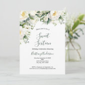 Weiße Blumengrün Botanischer 16 . Geburtstag 16 Einladung (Stehend Vorderseite)