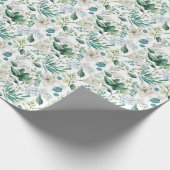 Weiße Blumengrün Brautparty Hochzeit Geschenkpapier (Ecke)