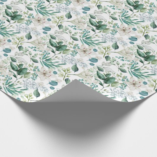 Weiße Blumengrün Brautparty Hochzeit Geschenkpapier (Ecke)