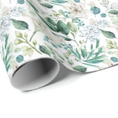 Weiße Blumengrün Brautparty Hochzeit Geschenkpapier (Rolleneckpunkt)