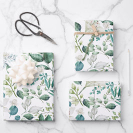 Weiße Blumengrün Brautparty Hochzeit Geschenkpapier Set