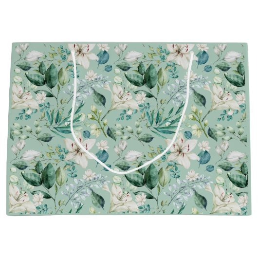 Weiße Blumengrün Brautparty Hochzeit Große Geschenktüte (Vorderseite)