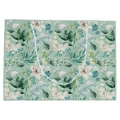 Weiße Blumengrün Brautparty Hochzeit Große Geschenktüte (Rückseite)