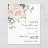 Weiße Blumengrün Budget Hochzeitseinladung (Vorderseite)