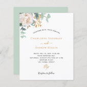 Weiße Blumengrün Budget Hochzeitseinladung (Vorne/Hinten)