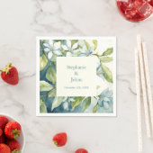 Weiße Blumengrün Dusty Blue Art Wedding 2024 Serviette (Beispiel)