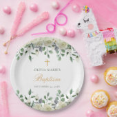 Weiße Blumengrün Einfache moderne Taufe Pappteller (Party)
