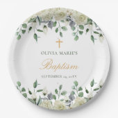 Weiße Blumengrün Einfache moderne Taufe Pappteller (Vorderseite)