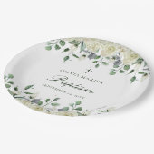 Weiße Blumengrün Einfache moderne Taufe Pappteller (Schrägansicht)