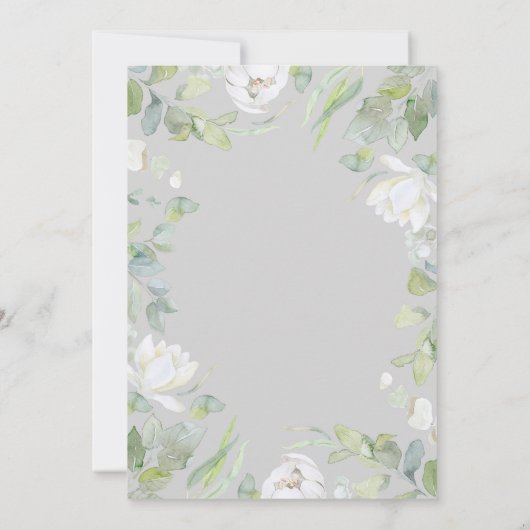 Weiße Blumengrün Elegante Engagement Party Einladung (Rückseite)