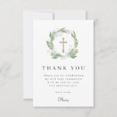 Weiße Blumengrün Erste Kommunion Dankeskarte (Vorderseite)
