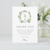 Weiße Blumengrün Erste Kommunion Dankeskarte (Stehend Vorderseite)