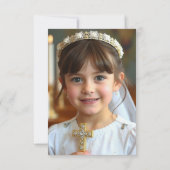 Weiße Blumengrün Erste Kommunion Foto Dankeskarte (Rückseite)