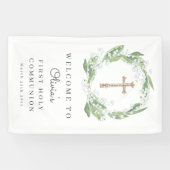 Weiße Blumengrün Erste Kommunion Willkommen Banner (Horizontal)