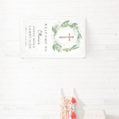 Weiße Blumengrün Erste Kommunion Willkommen Banner (InSitu)