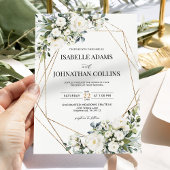Weiße Blumengrün Geometrische Rahmen Hochzeit Gold Einladung