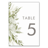 Weiße Blumengrün Hochzeit Tischnummer (Rückseite)