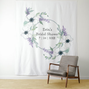 Weiße Blumengrün-Hochzeitsdusche-Hintergrund Wandteppich