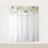 Weiße Blumengrün Hochzeitsreise Foto Hintergrund Wandteppich (Vorderseite)