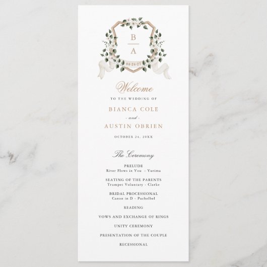 Weiße Blumengrün Ivy Wappen Sage Wedding Programm (Vorderseite)