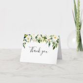 Weiße Blumengrün Kalligrafie Vielen Dank Dankeskarte (Vorderseite)