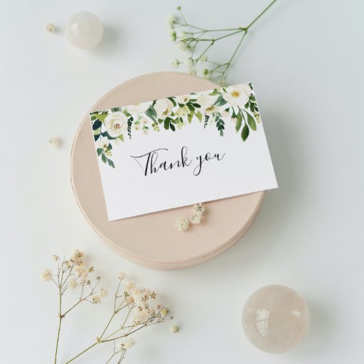 Weiße Blumengrün Kalligrafie Vielen Dank Dankeskarte