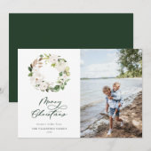 Weiße Blumengrün Kraut Weihnachtsfest Foto Feiertagskarte (Vorne/Hinten)