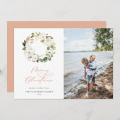 Weiße Blumengrün Kraut Weihnachtsfest Foto Feiertagskarte (Vorne/Hinten)