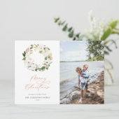 Weiße Blumengrün Kraut Weihnachtsfest Foto Feiertagskarte (Stehend Vorderseite)