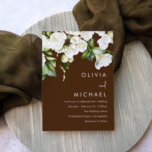 Weiße Blumengrün Moderne Hochzeit Einladung