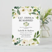 Weiße Blumengrün Probe Abendessen Einladung (Stehend Vorderseite)