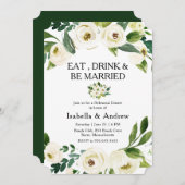 Weiße Blumengrün Probe Abendessen Einladung (Vorne/Hinten)