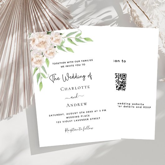 Weiße Blumengrün QR Code UAWG Hochzeit Einladung