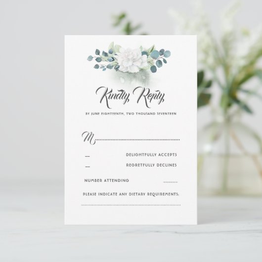 Weiße Blumengrün Romantische Hochzeit RSVP (Stehend Vorderseite)