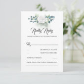 Weiße Blumengrün Romantische Hochzeit RSVP Karte (Stehend Vorderseite)