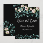 Weiße Blumengrün Schwarz Elegantes Skript Save The Date (Vorne/Hinten)