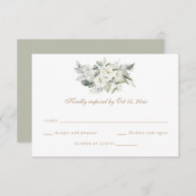Weiße Blumengrün-Seite Hochzeit RSVP-Karte